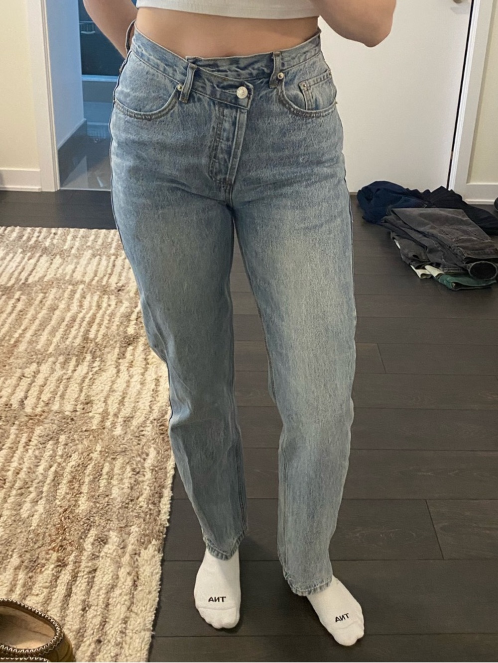Princess Polly High-Rise Light Blue Straight Jeans